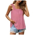 thumbnail image 2 of JGGSPWM Womens Ruffle Strap Solid Top and Blouse Dressy Casual Plain Tunic Tees Square Neck Sleeveless Shirts Pink L, 2 of 6
