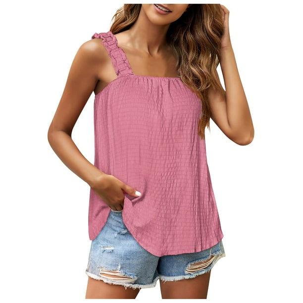 Summer Tank Tops for Women 2023 Cute Square Neck Sleeveless Cami Tops  Casual Loose Comfy Going out Blouse Tees
