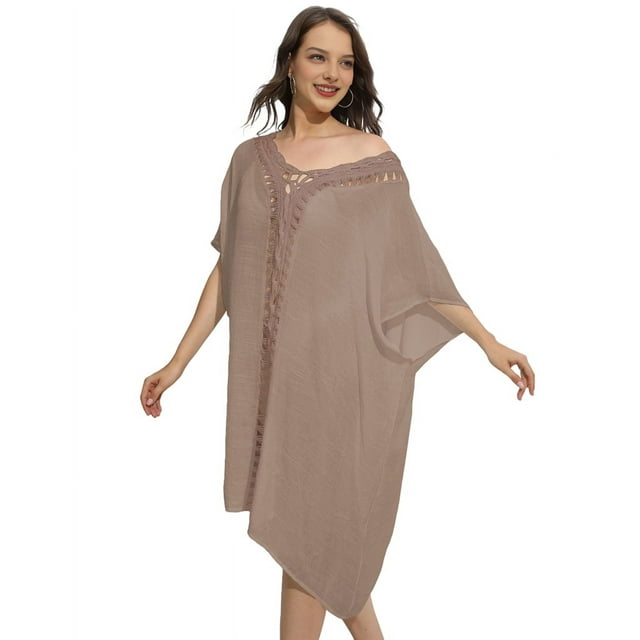 Paréo de Maillot pour Femmes Grande Taille, Paréo de Maillot d'Été Ample, Robe de Plage au Crochet, Brun, Taille Unique