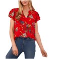 thumbnail image 1 of CeCe Womens Tie Neck Tier Flutter Ruffled Blouse, red, L, 1 of 1