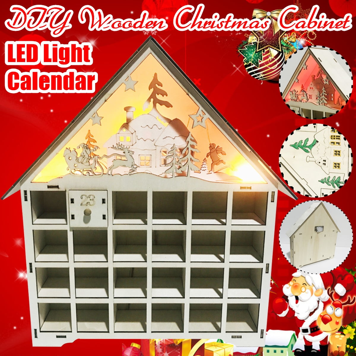 DIY Wooden LED Advent Calendar Light Up Pre Lit Traditional Adult
