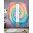 thumbnail image 5 of Colorful Tie Dye Semi Sheer Window Curtains 96 Inches Long, Rainbow Ombre Abstract Pattern Art Rod Pocket Voile Chiffon Curtain Light Filtering Drapes for Living Room, Kitchen, 52"x96", 2 Panels, 5 of 9