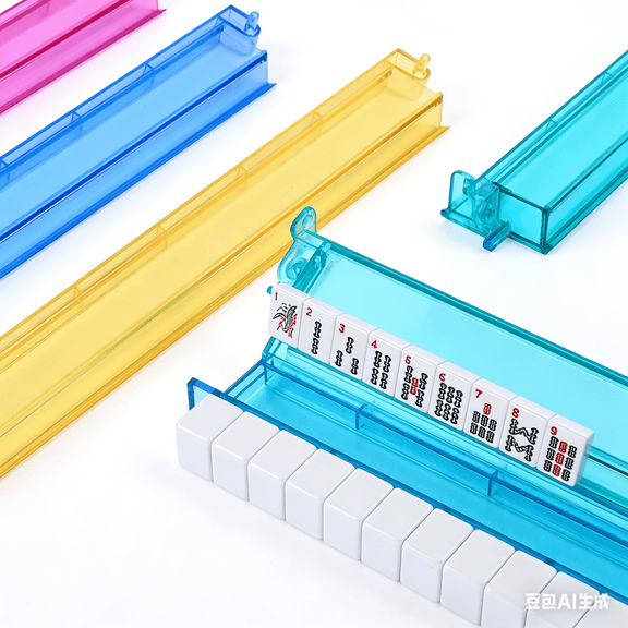 Mahjong Racks with Pushers, All-in-One Mahjong Tile Pushers and Racks 4-Piece Set American Mahjong Accessories, Multi Color