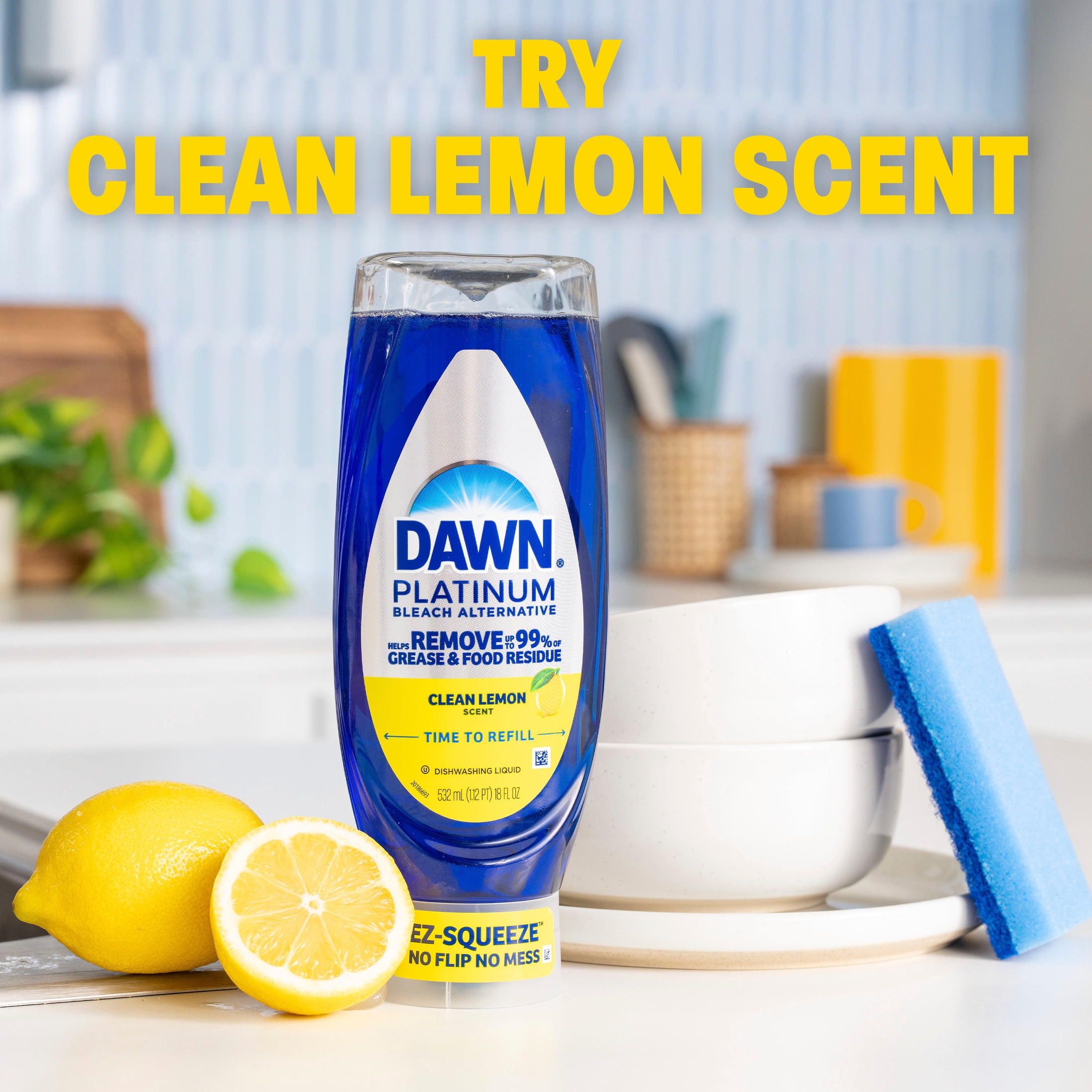 (8 pack) Dawn Platinum EZ Squeeze Dish Soap, Dishwashing Liquid, Tough Grease Removal, Lemon, 24 fl oz