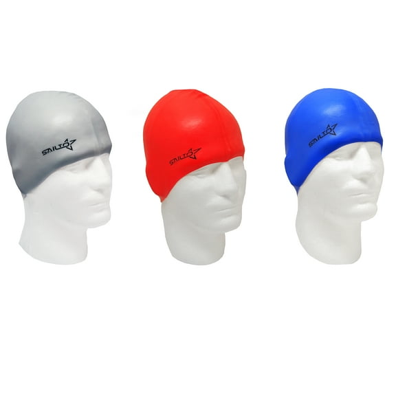 Non Toxic Allergenic Silicone Swim Cap Kids/Adults (3 Swim Caps)