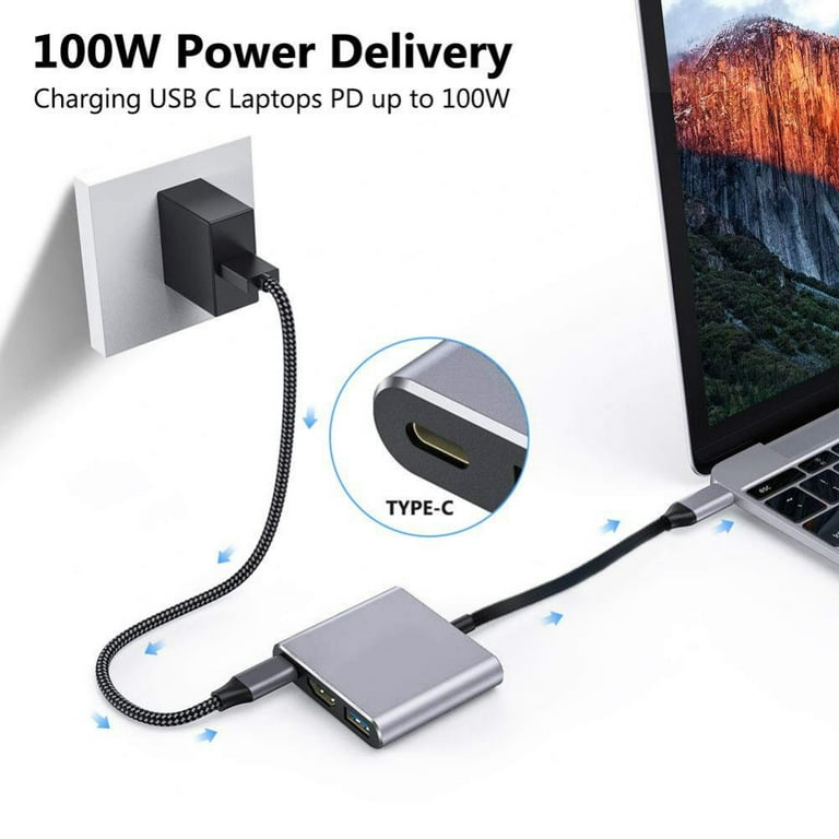 USB-C Type C to HDMI-compatible Adapter 4K Thunderbolt 3 with HDMI Port USB  3.0 Port USB C Charging Port Compatible with MacBook/Macbook Pro/Samsung  Galaxy S20/S10/Note20/Note10/S9/S8 