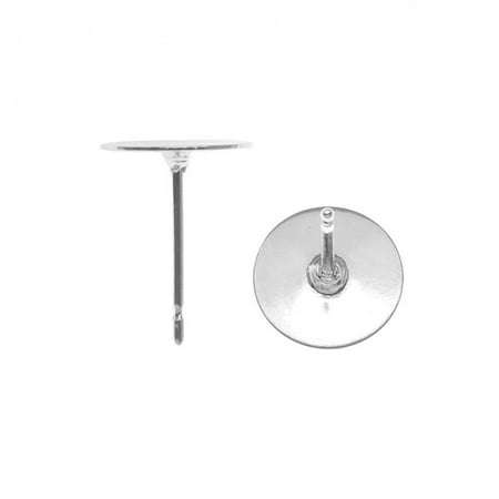 Silver Plated Flat 8mm Glue On Earring Posts (20)