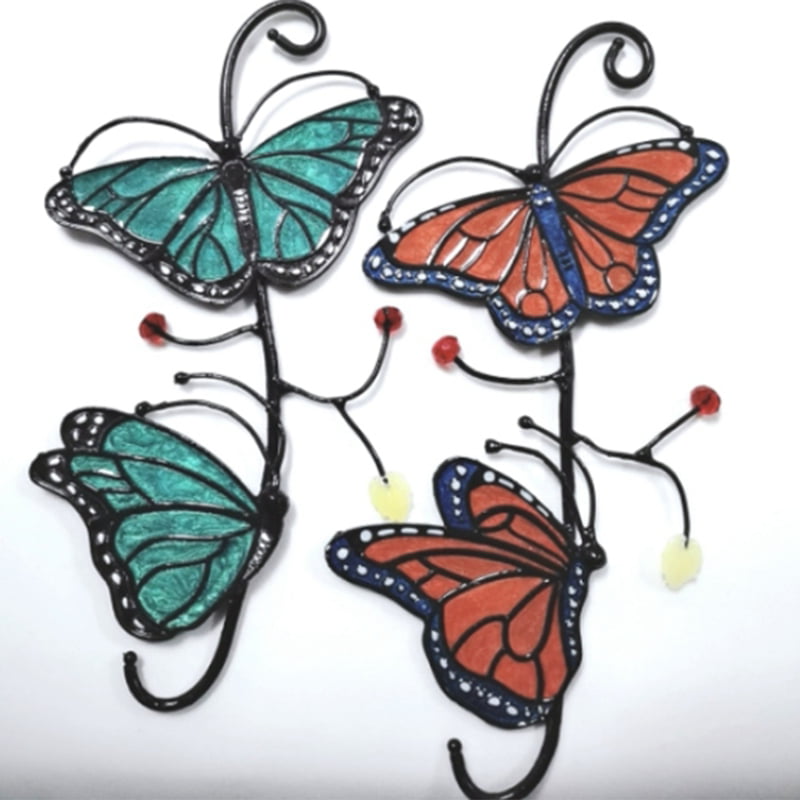 24" Painted Stained Glass and Iron Monarch Butterfly Suncatcher Wall Decor 