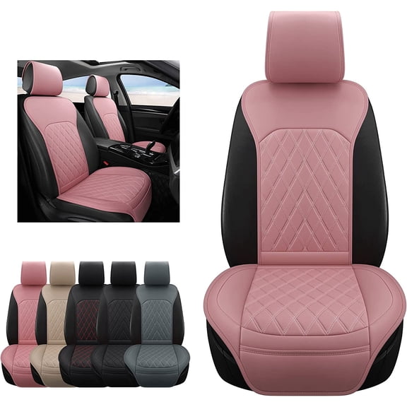 Universal Front Leather Car Seat Covers Pink 2 Pcs Luxury Seat Covers, Anti-Slip Waterproof Auto Driver Cushions Fit SUV Pickup Van Sedan, Chevy Silverado Sierra Dodge Tacoma Ford