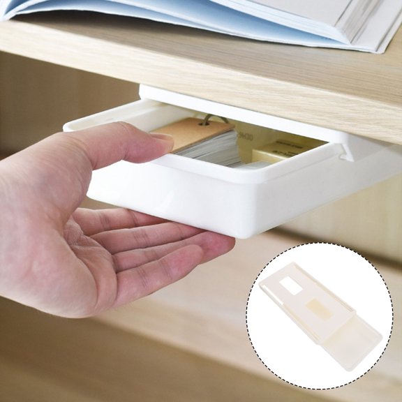 LEORX Small Under Desk Drawer Beige Storage Box PP Multi-functional Office Desk Organizer 1 Storage Box