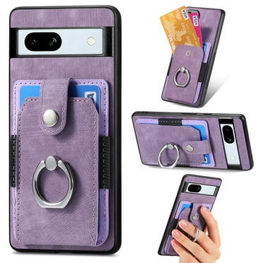ELEHOLD Wallet Case for Google Pixel 6,with Card Holder 360° Rotation Ring Holder Stand Function Shockproof Anti-Scratch Protective Luxury Leather Purse Case,purple