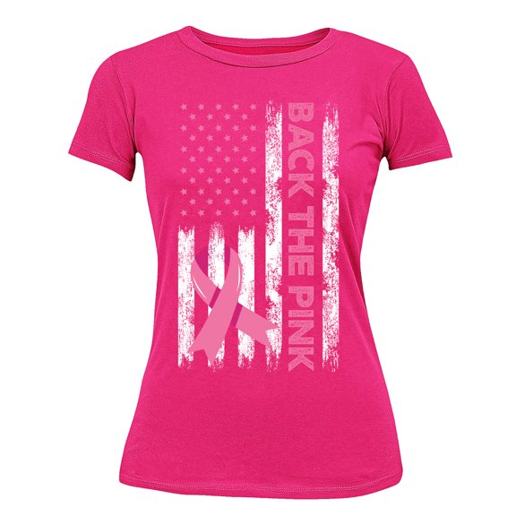 Breast Cancer Back The Pink American Flag US Women's T-shirt, 2XL, Cyber Pink