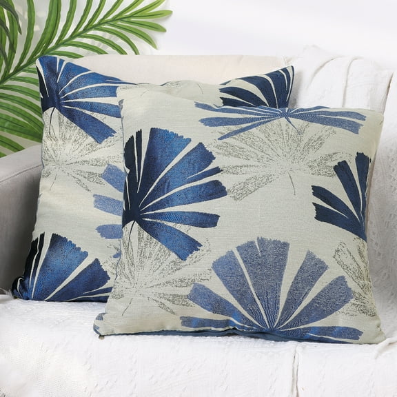 REGALWOVEN Set of 2 Leaf Throw Pillow Covers Plants Leaf Pattern Stylish Cushion Cases Blue 18" x 18"