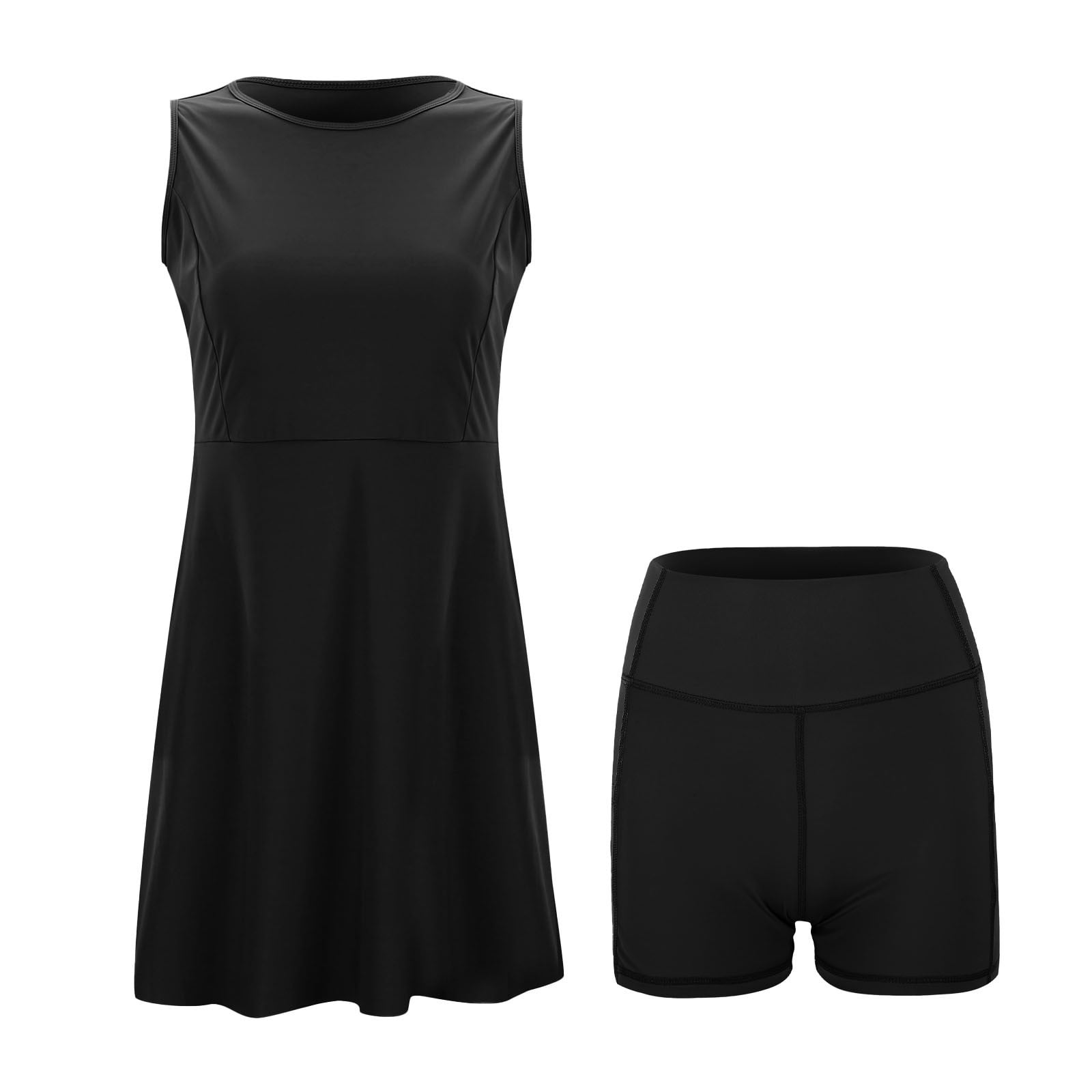 OSOLU Solid Color Tennis Dress Women Athletic Dress Built In Easy Shorts & Bra High Neck Workout Dresses Versatile Sundress Flowy 2025 Elegant Classy Dresses