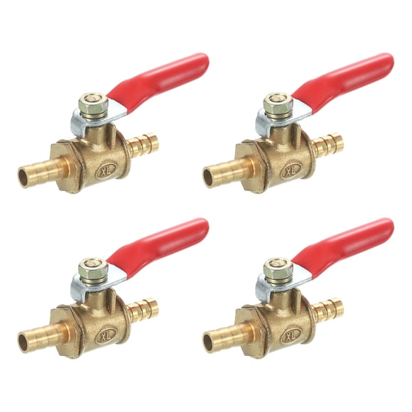Uxcell 4Pack Brass Water Ball Valve Shut Off Switch, 1/4" Hose Barb x 1/4" Hose Barb