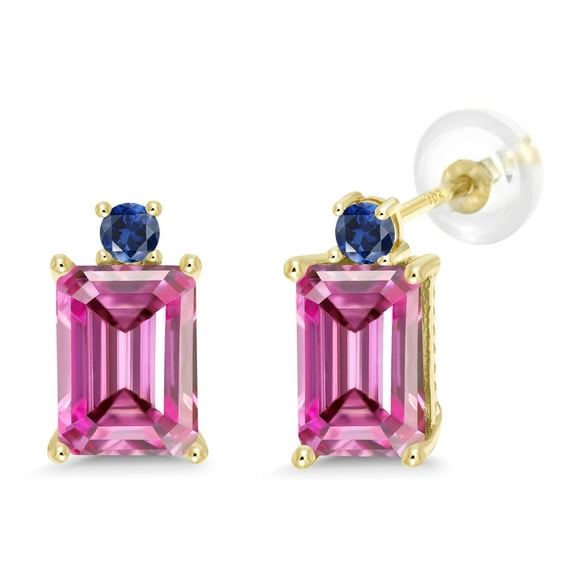 Gem Stone King 10K Yellow Gold Earrings Octagon Pink Moissanite and Created Sapphire (3.60 Cttw)