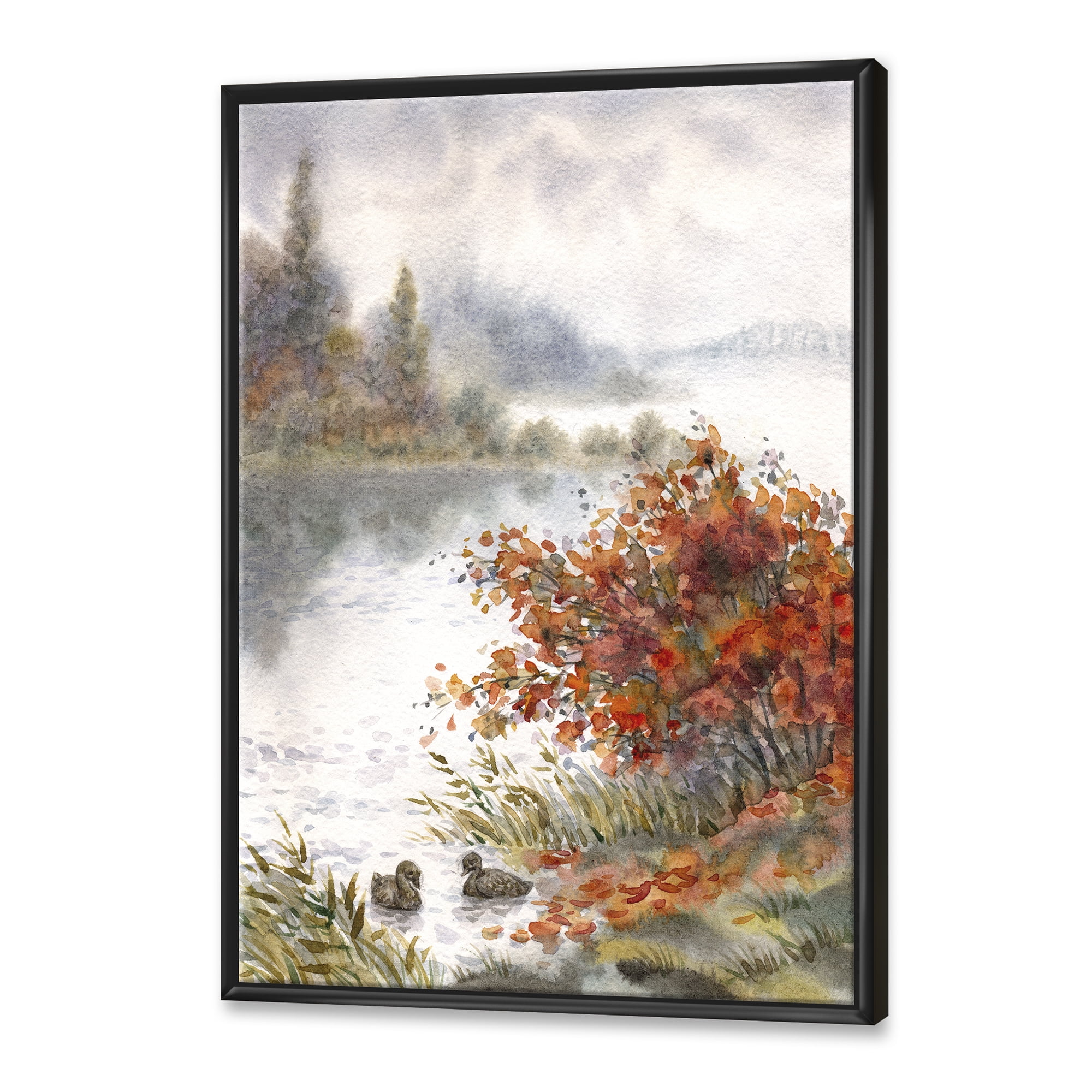 Designart 'View Of The Lake In Autumn Colored' Traditional Framed Canvas Wall Art Print