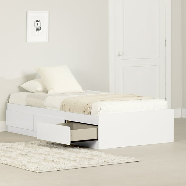South Shore Step One Twin Mates Bed with 3 Drawers, in Pure White
