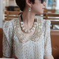 thumbnail image 6 of AYYUFE Women Double Row Pearl Adjustable Ribbon Chain Choker Necklace, 6 of 7