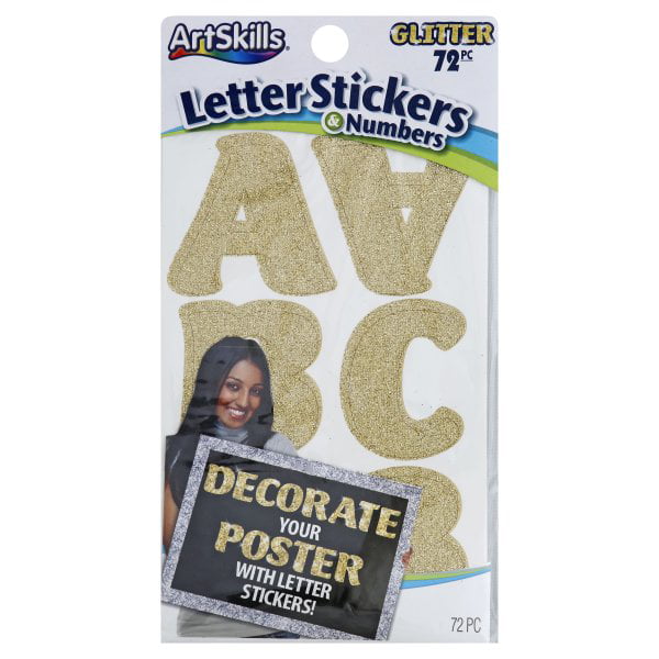 ArtSkills 2 Glitter Letter and Number Stickers for Posters 72 Pieces Crafts and Projects Gold 