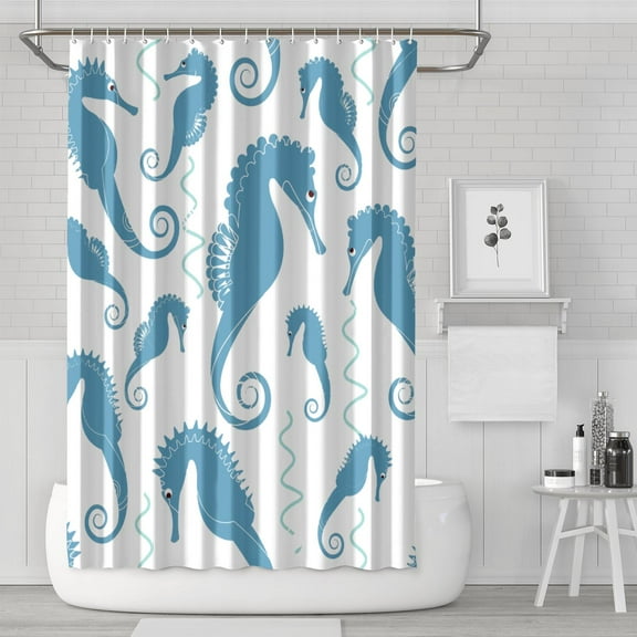 Seahorse Shower Curtain 72x72 Inch Ocean Theme Waterproof Polyester Fabric Bathroom Curtain with Hooks, Coastal Marine Life Design for Nautical Bathroom Decor and Beach House