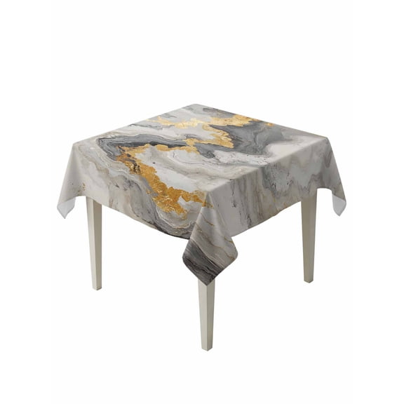 Yellow Grey Ombre Table Cloth, Modern Marble Ink Painting Waterproof Tablecloth for Square Tables, Reusable Washable Fabric Table Cover for Restaurant Kitchen Dining Tables 54"x54"