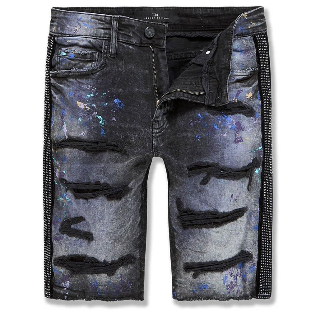 BLEECKER & MERCER Moto Ripped and Repaired Denim Jeans Shorts 