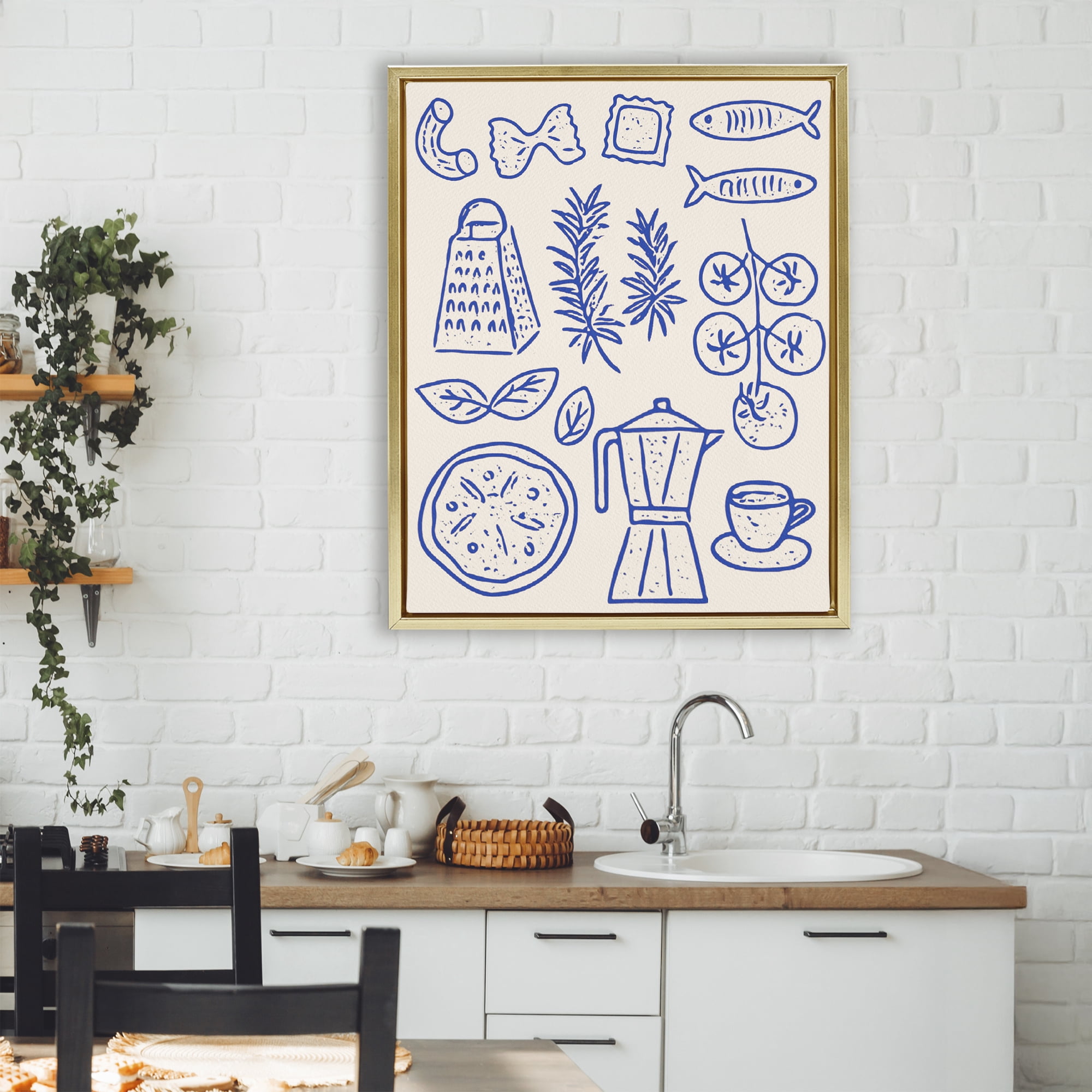 Stupell Industries Pasta & Espresso Simplicity Gold Framed Floater Canvas Wall Art, design by Camila Juncos