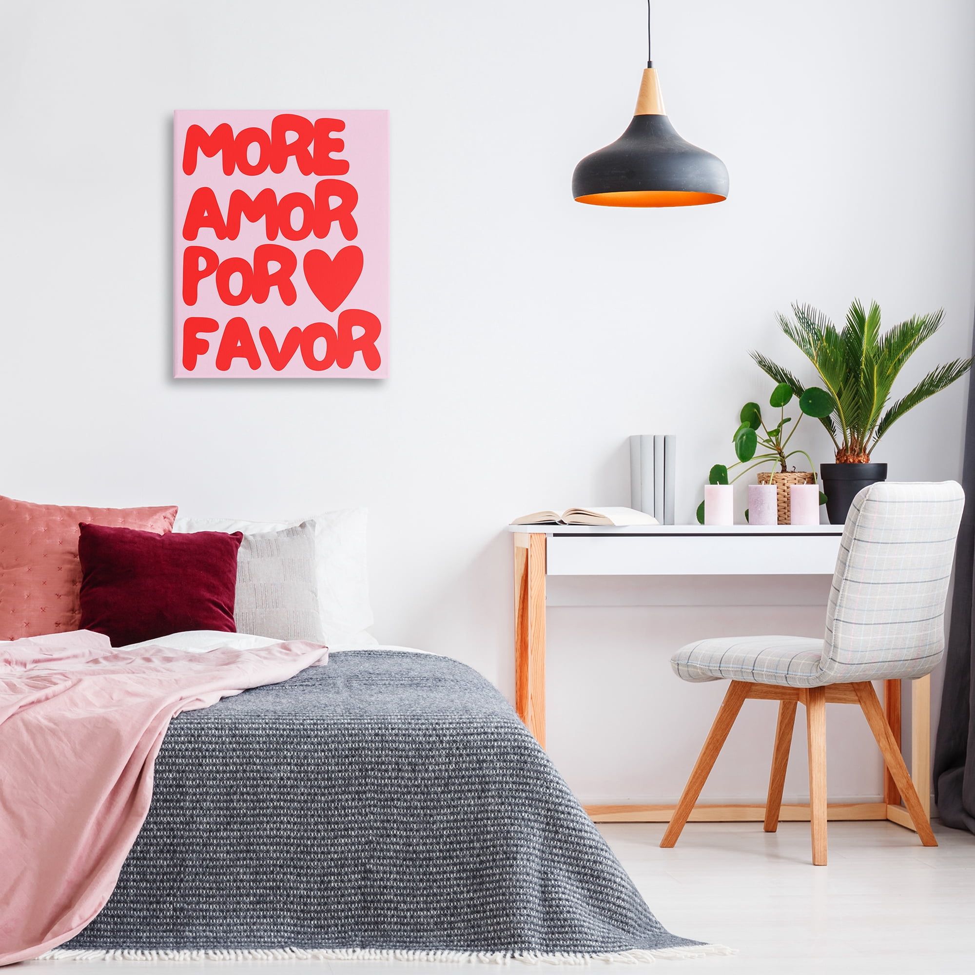 Stupell Industries Red & Pink More Amor Text & Numbers Painting Wrapped Canvas Art Print Wall Art, 24 x 30