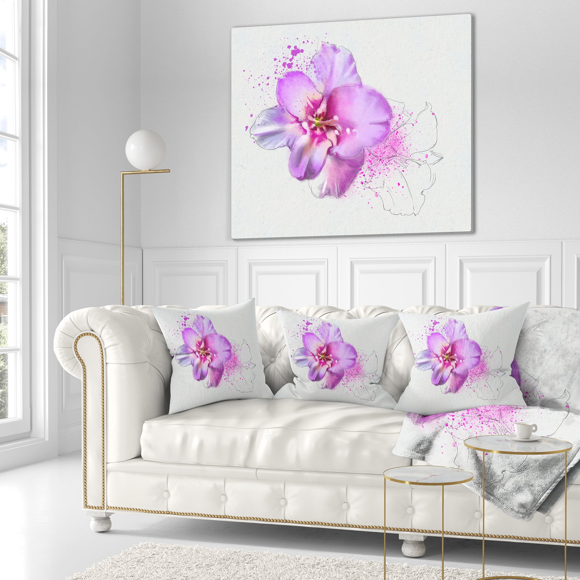 Designart Blooming Pink Fowler Watercolor - Floral Throw Pillow - 16x16
