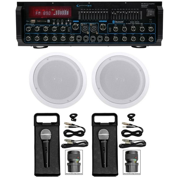 Technical Pro MM2000BT Bluetooth Karaoke Mixer System (2) 8" Ceiling Speakers