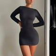 thumbnail image 3 of Womens Fashion Long Sleeve Round Neck Sexy Backless Solid Color Hip Cover Dress, 3 of 9