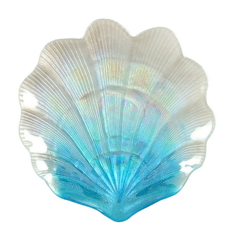 

1pc Retro Shell Shaped Jewelry Tray Glass Storage Tray Decorative Plate (Blue)