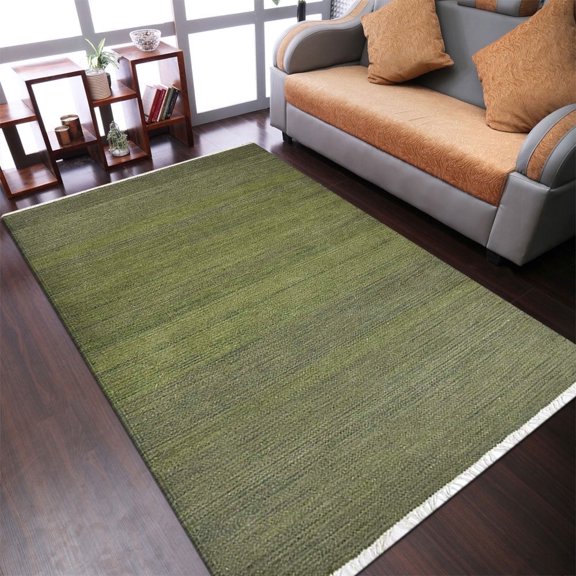Rugsotic Carpets Handmade Rugs Hand Woven Kilim Rectangle 3'x5' Olive Wool for Indoor Use