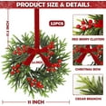 thumbnail image 2 of Guvpev 12 Pcs Mini Christmas Wreath for Cabinets Kitchen, 11 Inch Hanging Small Christmas Wreaths with Red Bows Cedar Branchs Red Berry Clusters for Kitchen Cabinet Fireplace Window Front Door Wall, 2 of 12