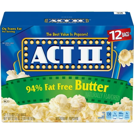 (4 Pack) ACT II Microwave Popcorn, 94% Fat Free Butter, 2.71 Oz, 12