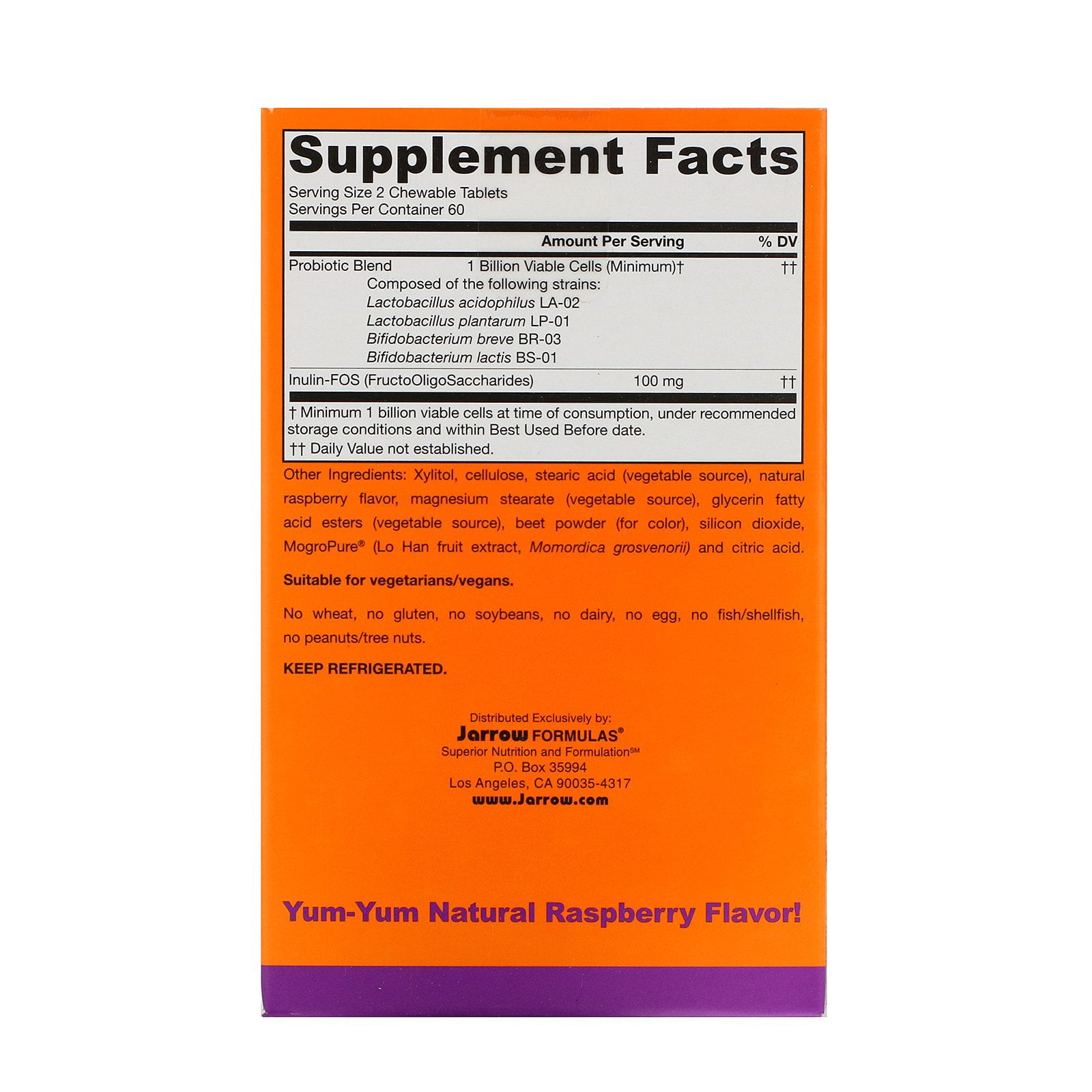 Jarrow Formulas Yum-Yum Dophilus, Raspberry, 1 Billion CFU, 120 Chewable Tablets