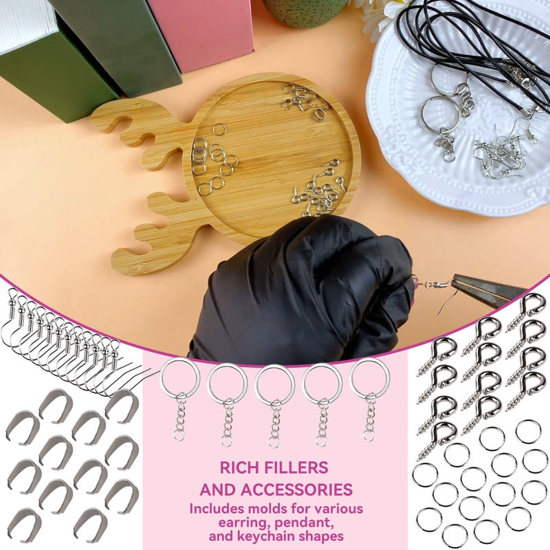 UV Resin Jewelry Making Kit 200g Crystal Clear Resin with Light and Molds for Keychain Earrings