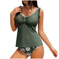 thumbnail image 2 of RKSTN Women'S Solid Color With Chest Pad, No Steel Support, Loose Drawstring Split Tankini Swimsuit, Army Green M, 2 of 9
