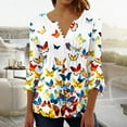 thumbnail image 2 of YanHoo Women's Casual Blouses Button V Neck 3/4 Sleeve Tunic Summer Loose Floral Print Tops, 2 of 5