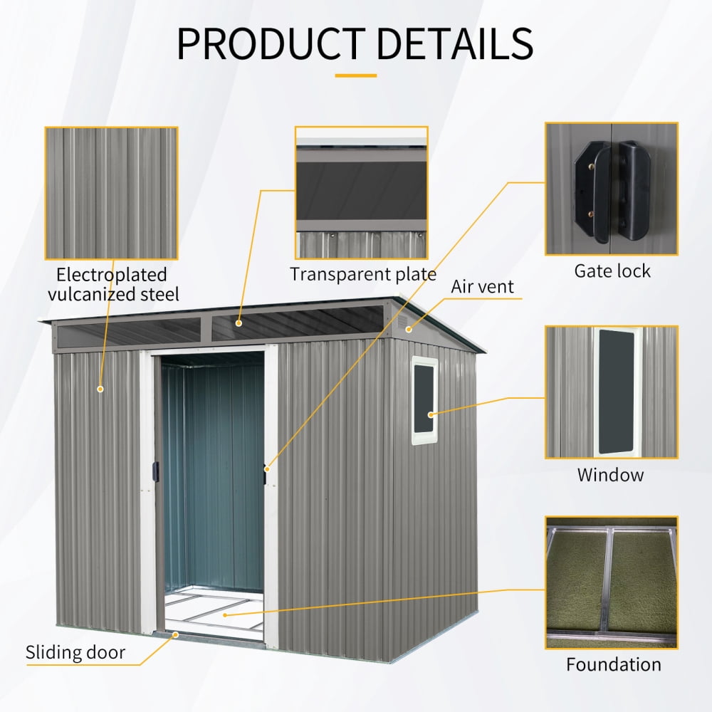8 ft x 6 ft Outdoor Metal Storage Shed with Window, Transparent Plate, and Lockable Sliding Door – Garden and Lawn Storage
