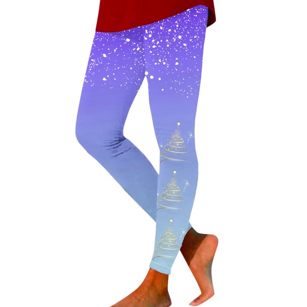 Gibobby Leggings deportivos mujer Leggings de yoga ajustados con estampado navideño degradado para mujer cuatro(Morado,G)
