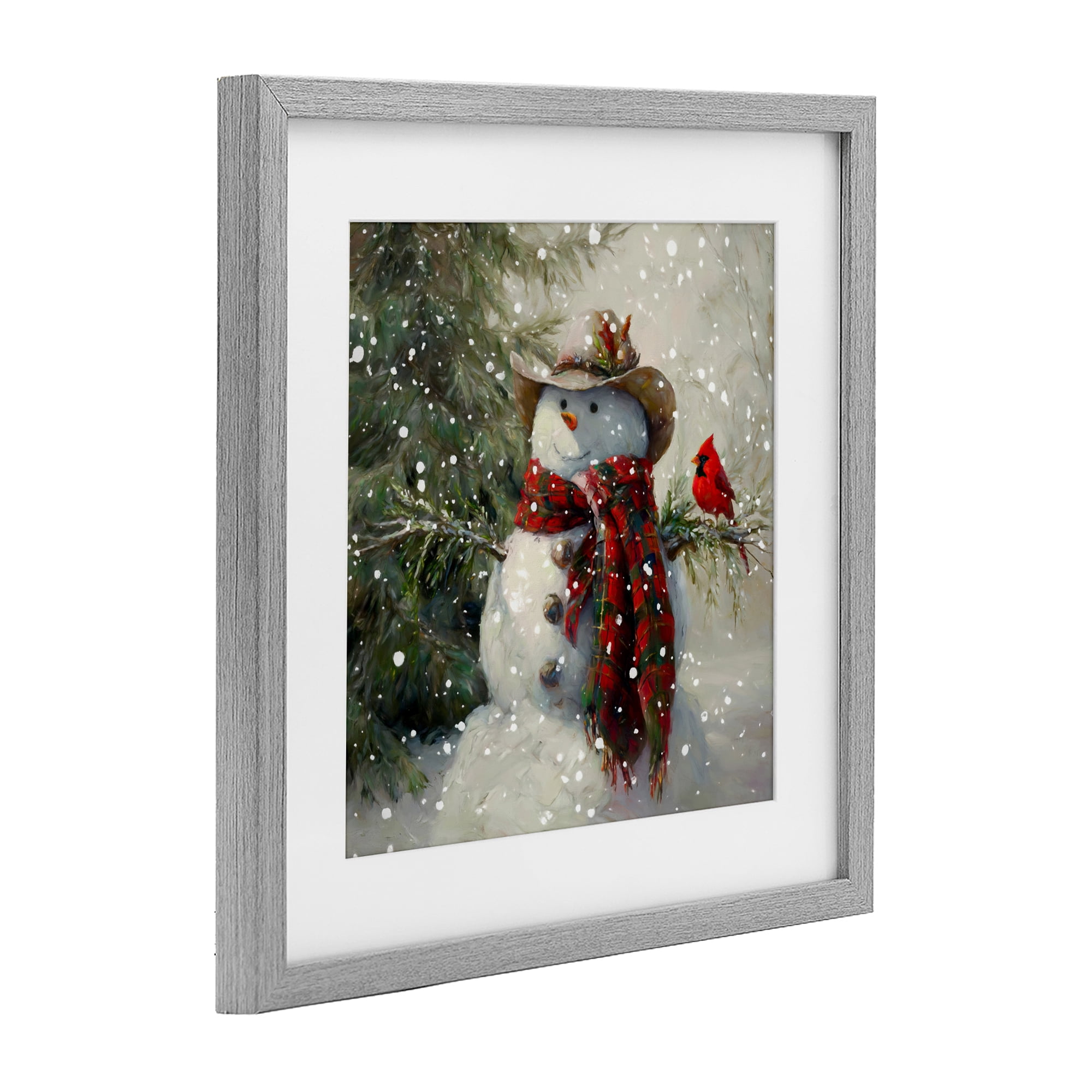 Stupell Industries Cowboy Snowman & Cardinal Gray Framed Print Under Glass, design by Tina LeCour
