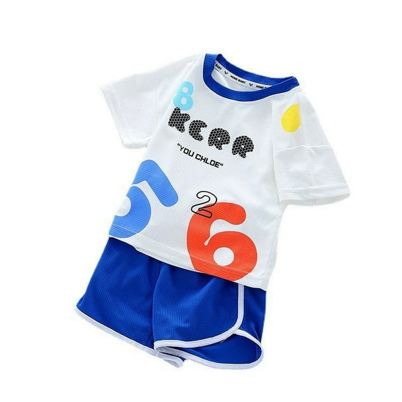 Boys' New Summer Cartoon Number Short Sleeve Set Fashion Letter T-shirt Shorts Casual Fashion Two Piece Set