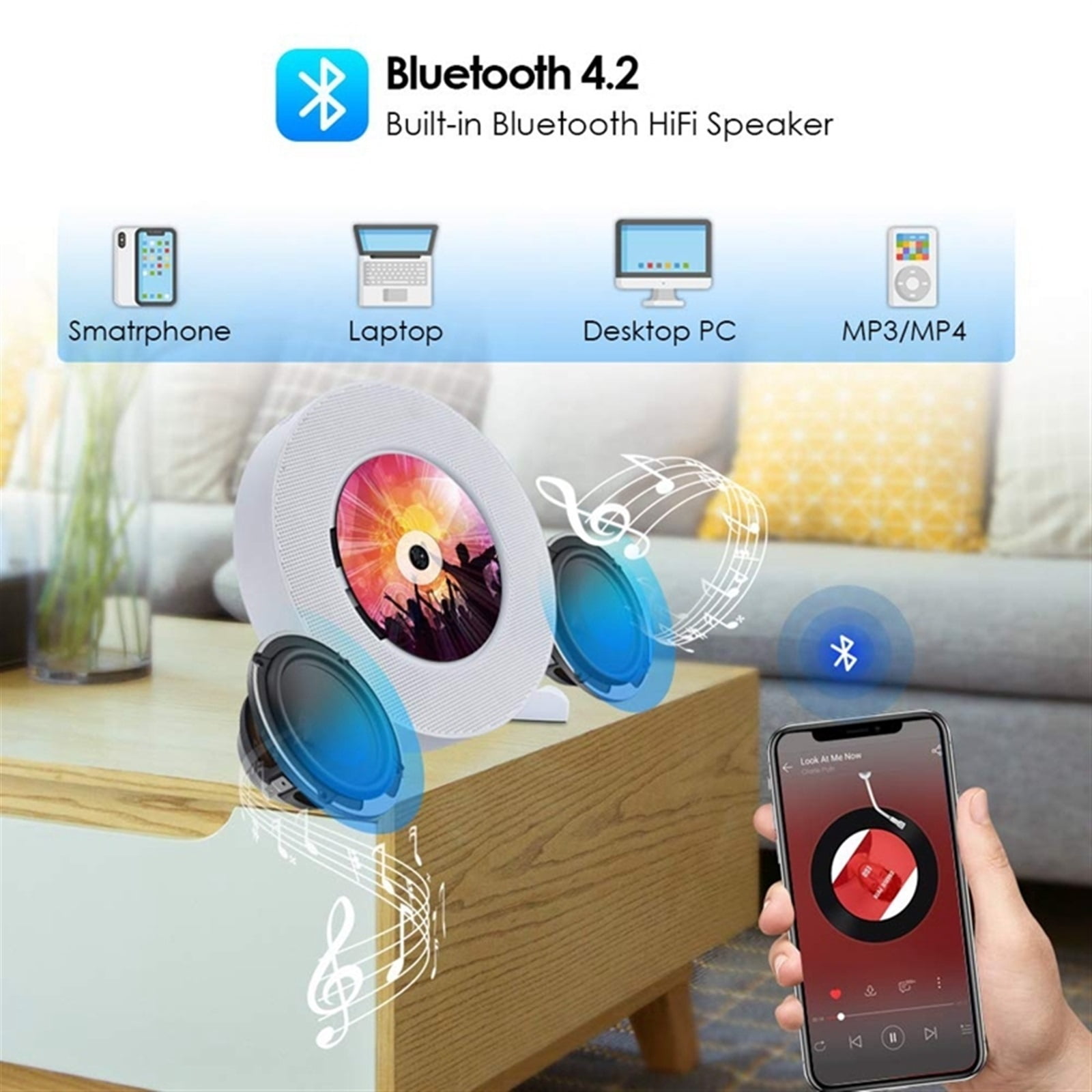 Portable DVD CD Player Wall Mountable Wireless Home Music Player With Remote Control FM Radio Speakers MP3 ,Easy to Use