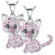 thumbnail image 2 of Cadenas con Dijies de Animales, MXAKA-002, 2Pzas, Gato/Circonia, Plata/Rosa, Metal, Cadena y Dije, 2 of 3