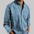 thumbnail image 2 of Early Access Deals Mens Solid Loose Shirts Casual Solid Long Sleeve Pockets Turndown Collar Buttons Blouse Shirt Sky Blue 4XL, 2 of 6