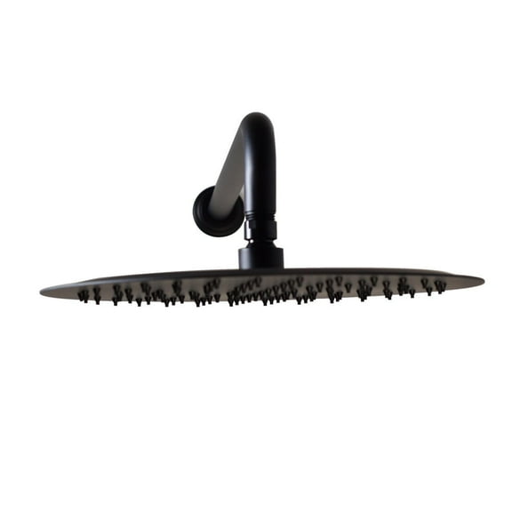 Westbrass 12" Round Rainfall Shower Head with 10" Wall Mount 90-Degree Arm, Matte Black