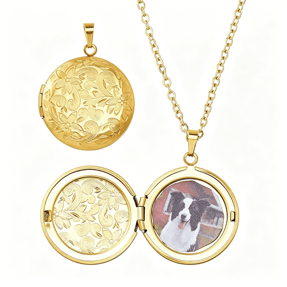 DESIGNICE Photo Locket Necklaces Stainless Steel Personalized Necklace Vintage Engraved Flower Picture Necklace for Women Ladies Wife Gold Diy