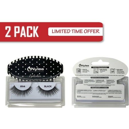 False Natural Eyelashes Pack 2 Pack Nylea Reusable Adhesive Glue Fake Eyelashes Pair Natural Looking Lash Extension Beautiful Long Thick Makeup Lashes - 4 PCS ()
